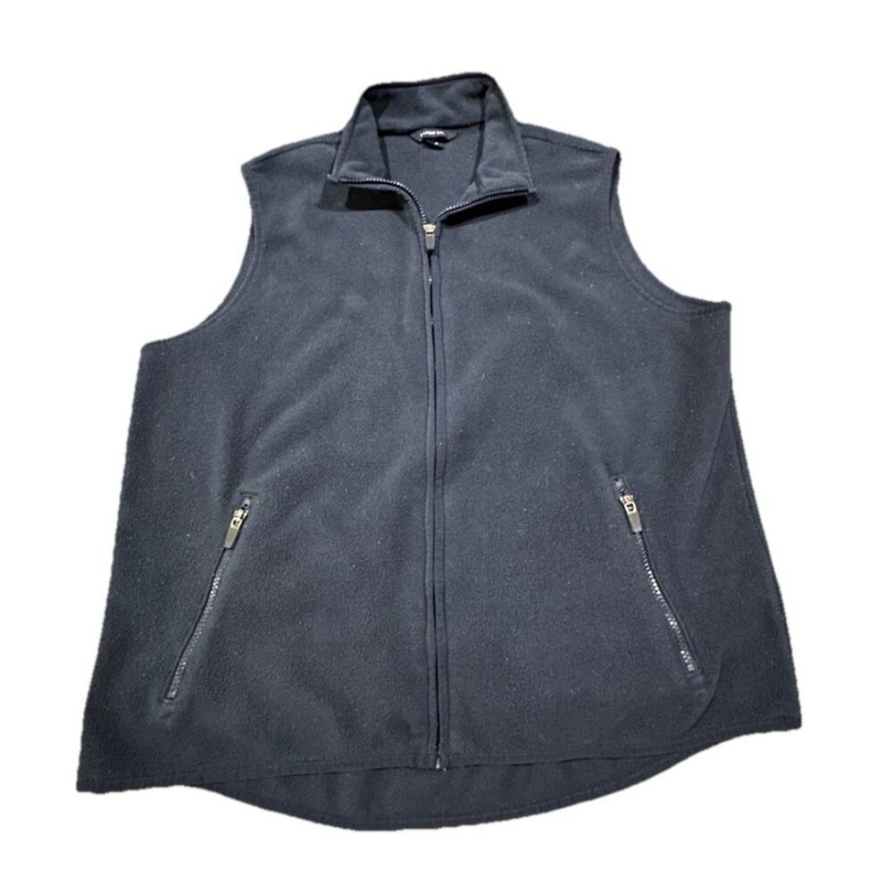Lands End Fleece Zip Up Vest Navy Blue Sleeveless Size 14-16 Large Gorpcore